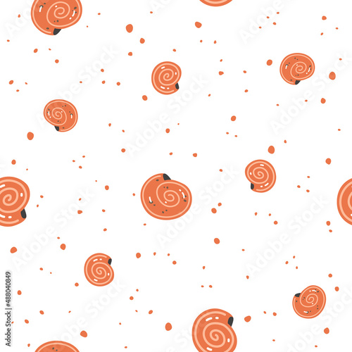 Pink seashells on a white background. Vector Seamless pattern