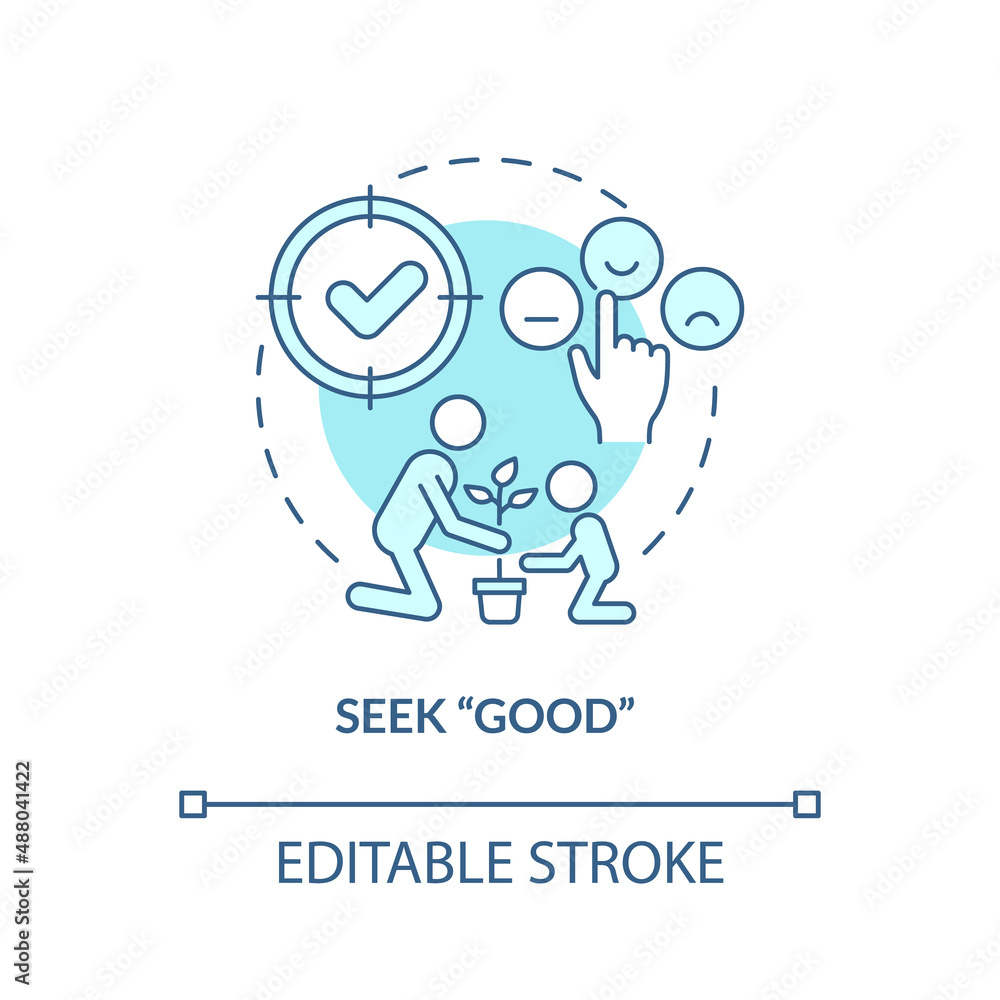 Seek good turquoise concept icon. Catch prosocial behavior. Conduct disorder abstract idea thin line illustration. Isolated outline drawing. Editable stroke. Arial, Myriad Pro-Bold fonts used Seek good turquoise concept icon. Catch prosocial behavior. Conduct disorder abstract idea thin line illustration. Isolated outline drawing. Editable stroke. Arial, Myriad Pro-Bold fonts used