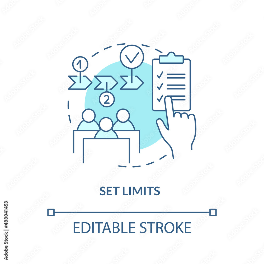 Set limits turquoise concept icon. Class discipline. Conduct disorder abstract idea thin line illustration. Isolated outline drawing. Editable stroke. Arial, Myriad Pro-Bold fonts used