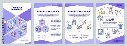 Conduct disorder guideline brochure template. Mental issue. Leaflet design with linear icons. 4 vector layouts for presentation, annual reports. Arial-Black, Myriad Pro-Regular fonts used