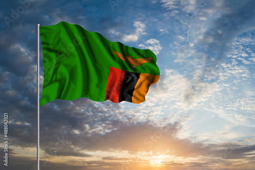 Waving National flag of Zambia