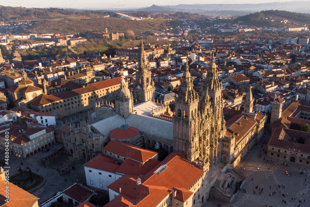 Fototapeta premium Aerial view of the cathedral of Santiago de Compostela, end of the Camino de Santiago