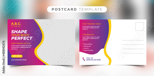 Fitness Postcard Design Template, Training Workout, Gym, Fitness Postcard Template
