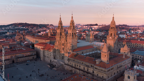 Fotografie, Obraz Aerial view of the cathedral of Santiago de Compostela, end of the Camino de San