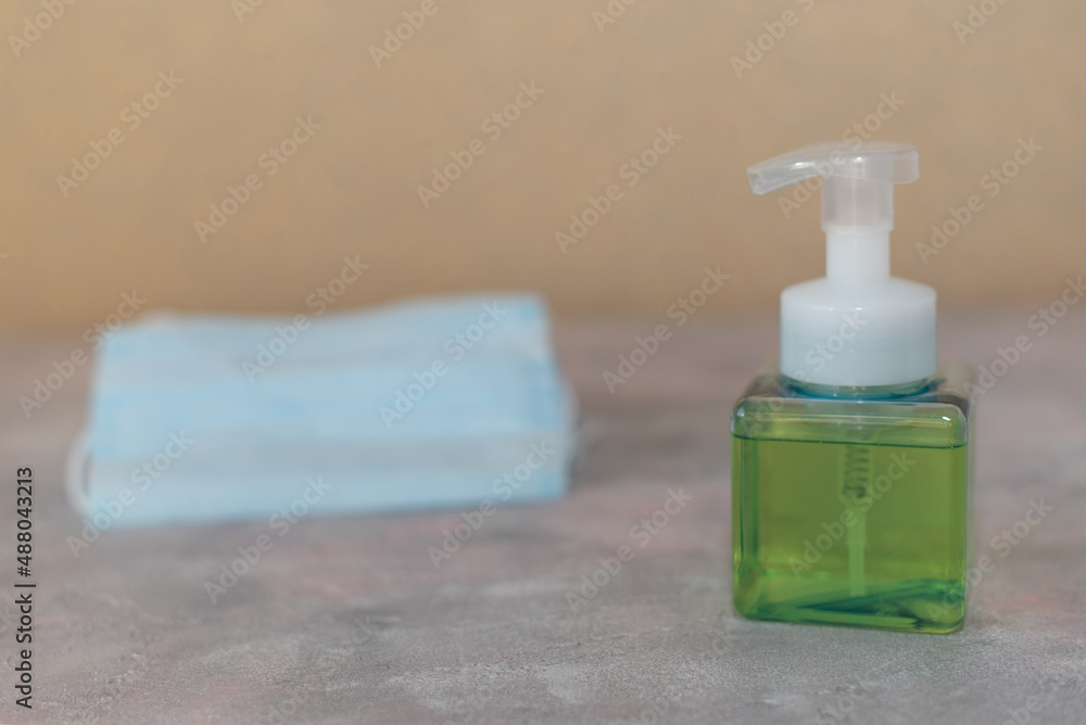 Soap on the table in the background are masks Soap on the table in the background are masks