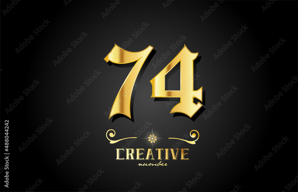golden 74 number icon logo design. Creative template for business