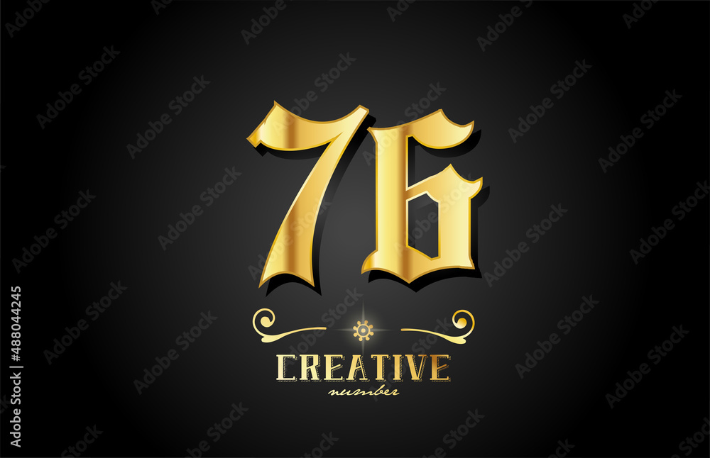 golden 76 number icon logo design. Creative template for business
