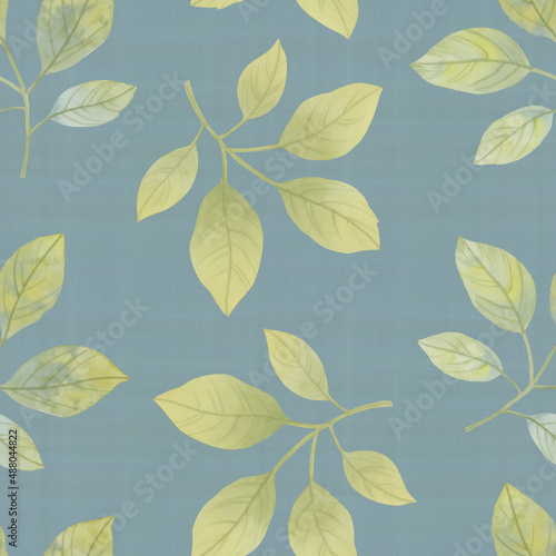 Seamless botanical pattern of green leaves. Watercolor leaves for design  wallpaper  print. Ornament of delicate green leaves.