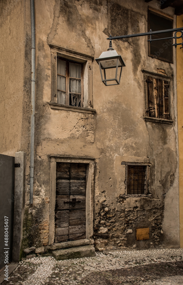 An historic derelict house in the small town of Malcesine on the north shore of lake Garda, Verona Province, Veneto, north east, Italy
