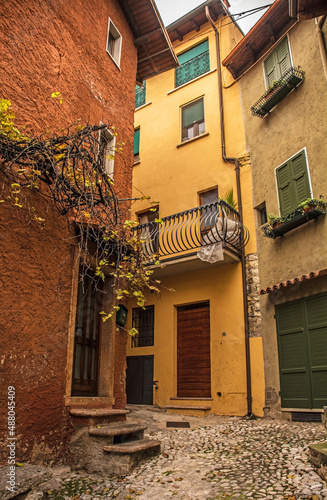 The historic castle quarter, Via Posterna, in winter in the small town of Malcesine on the north shore of lake Garda, Verona Province, Veneto, north east, Italy
 photo