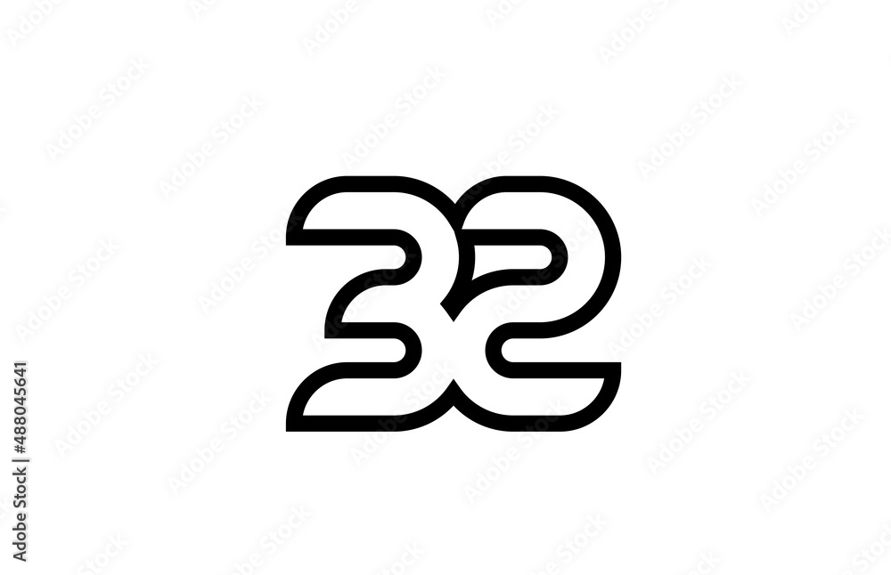 black and white line 32 number logo icon design. Creative template for business and company black and white line 32 number logo icon design. Creative template for business and company