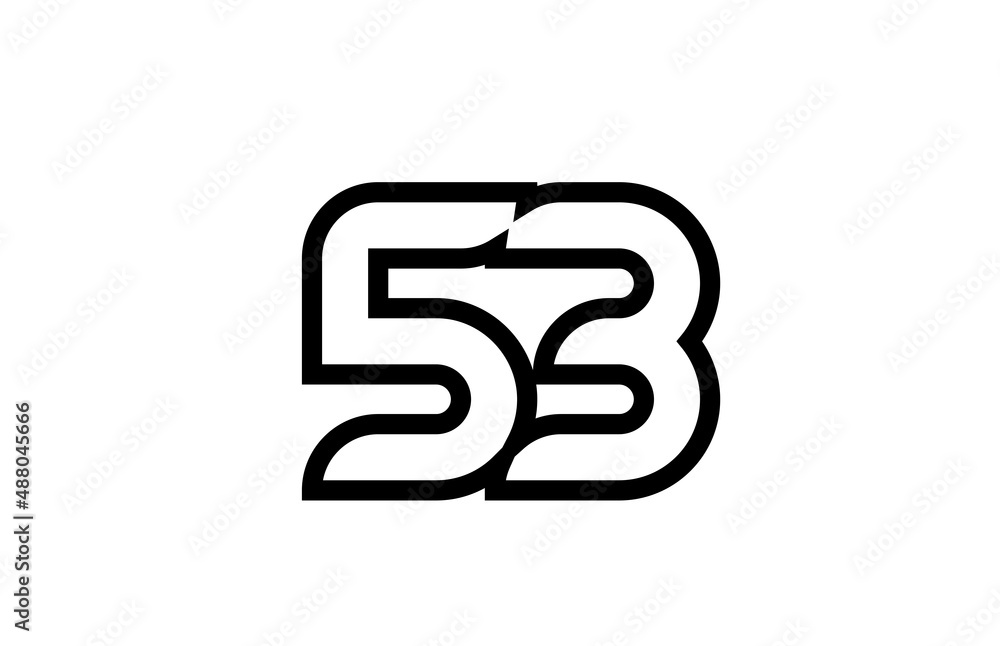 black and white line 53 number logo icon design. Creative template for business and company black and white line 53 number logo icon design. Creative template for business and company
