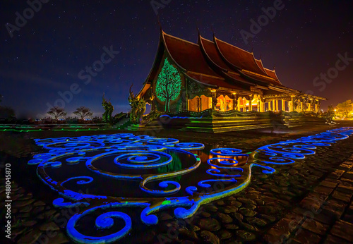 Wat Sirindhorn Wararam Phu Prao temple in Ubon Ratchathani, thailand ,Thai people take family to visit Sirindhorn Wararam Phupha Temple (Wat Phu Phrao) in the evening near a very beautiful temple. photo