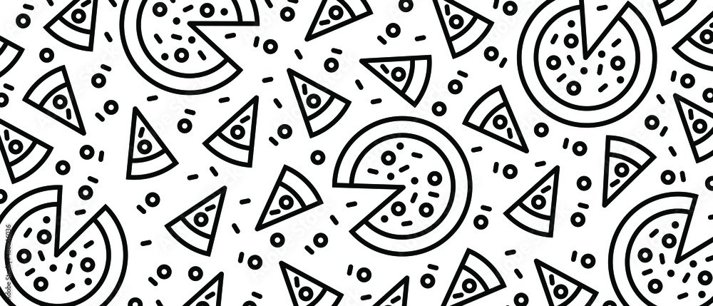 Pizza backdrop. Back line pizza pattern on white background. Vector illustration EPS 10