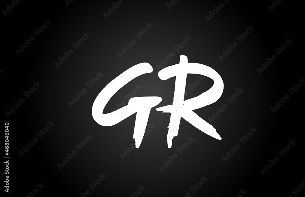 black and white GR alphabet letter logo icon design. Grunge handwritten letter combination for business or company black and white GR alphabet letter logo icon design. Grunge handwritten letter combination for business or company
