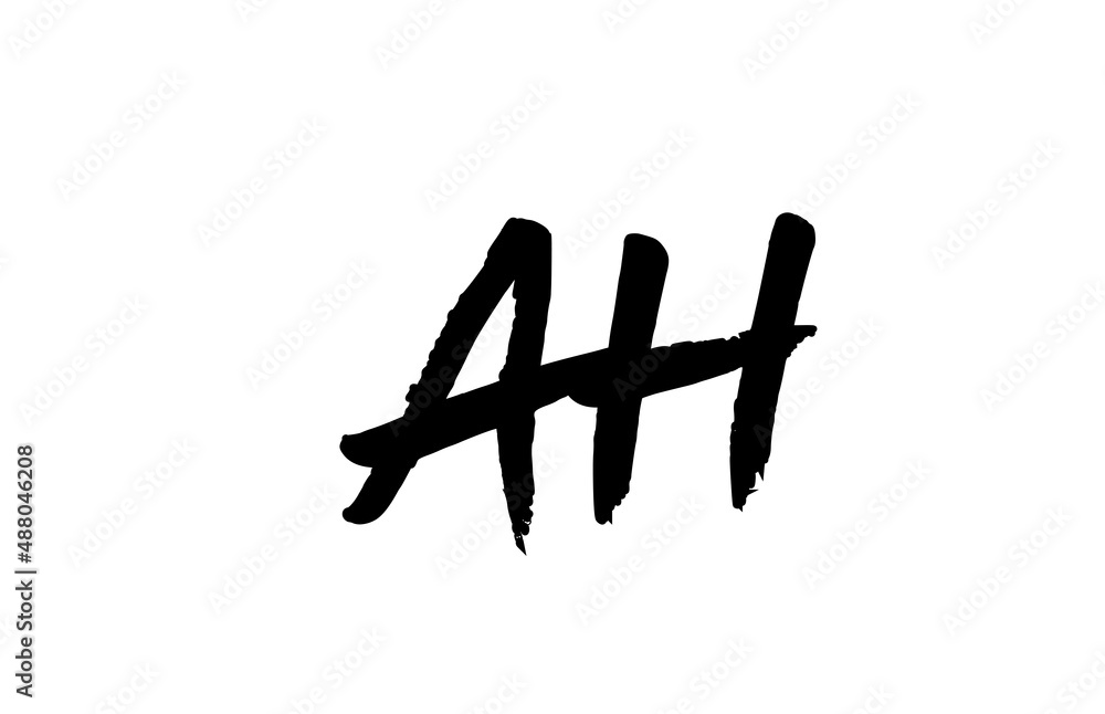 AH alphabet letter logo icon design in black and white. Grunge handwritten letter combination for company or business AH alphabet letter logo icon design in black and white. Grunge handwritten letter combination for company or business