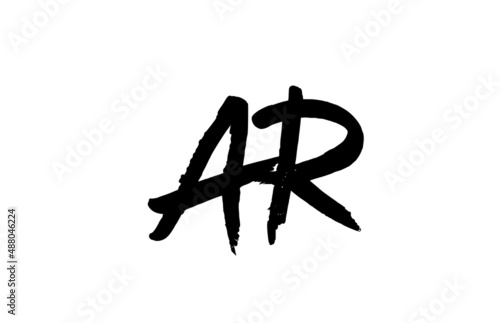 AR alphabet letter logo icon design in black and white. Grunge handwritten letter combination for company or business