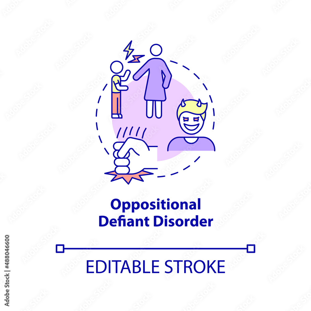 Oppositional defiant disorder concept icon. Mental disorder in children abstract idea thin line illustration. Isolated outline drawing. Editable stroke. Arial, Myriad Pro-Bold fonts used