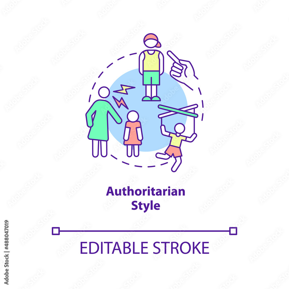 Authoritarian style concept icon. Effect on children mental health abstract idea thin line illustration. Parenting style. Isolated outline drawing. Editable stroke. Arial, Myriad Pro-Bold fonts used