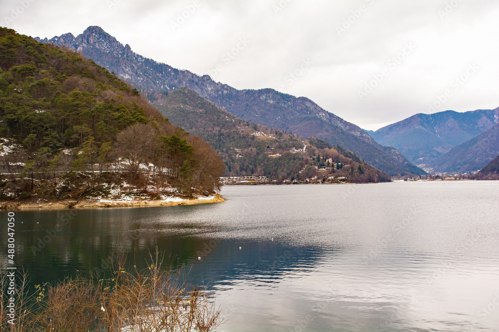 The south shore of Lago di Ledro close to Pur village near Riva del Garda on Lake Garda, Trentino-Alto Adige, north east Italy
