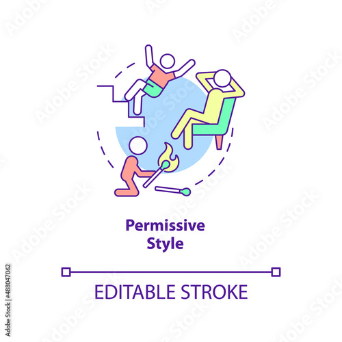 Permissive style concept icon. Parenthood and child welfare abstract idea thin line illustration. Parenting style. Isolated outline drawing. Editable stroke. Arial, Myriad Pro-Bold fonts used photo