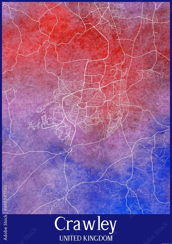 Watercolor map of Crawley United Kingdom.