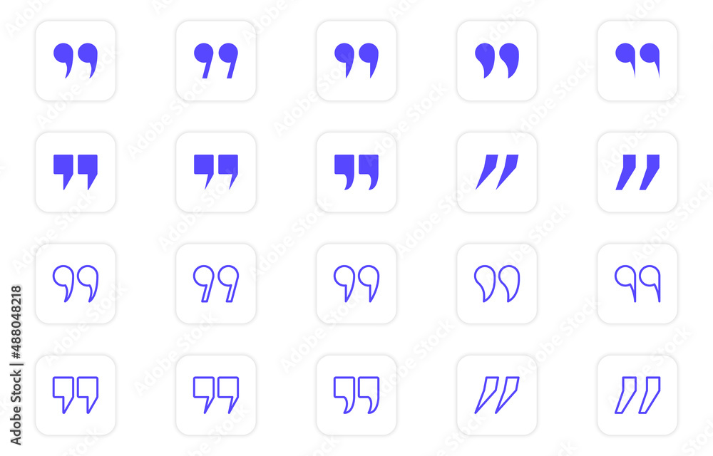 Set of Quotation Mark Line and Silhouette Icon. Double Comma Signs of Quote. Quote Mark Symbols Collection on White Buttons. Punctuation Icon of Speech. Isolated Vector Illustration Set of Quotation Mark Line and Silhouette Icon. Double Comma Signs of Quote. Quote Mark Symbols Collection on White Buttons. Punctuation Icon of Speech. Isolated Vector Illustration