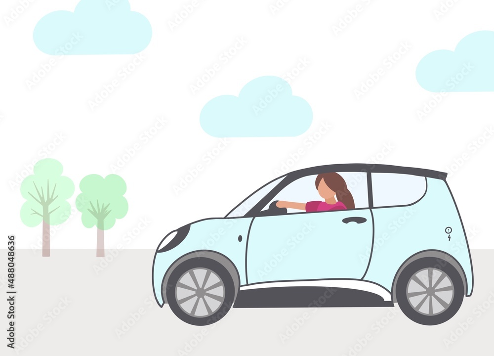 Electronic car on the road, man in the car Electronic car on the road, man in the car