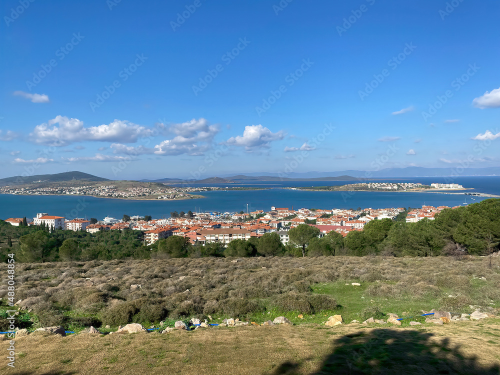 Sea ​​and city landscape from the top Ayvalik, Turkey.