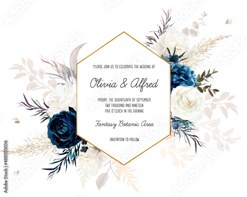 Flower geometric line art vector design frame. Wedding watercolor flowers