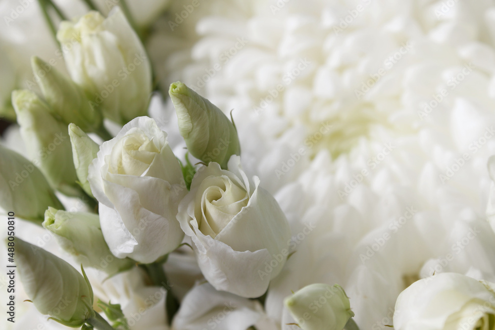 bouquet of white roses and chrysanthemums close-up bouquet of white roses and chrysanthemums close-up