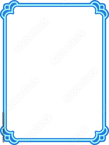 Vector blue border frame. Background or book page. Simple rectangular billboard, plaque, signboard or label 