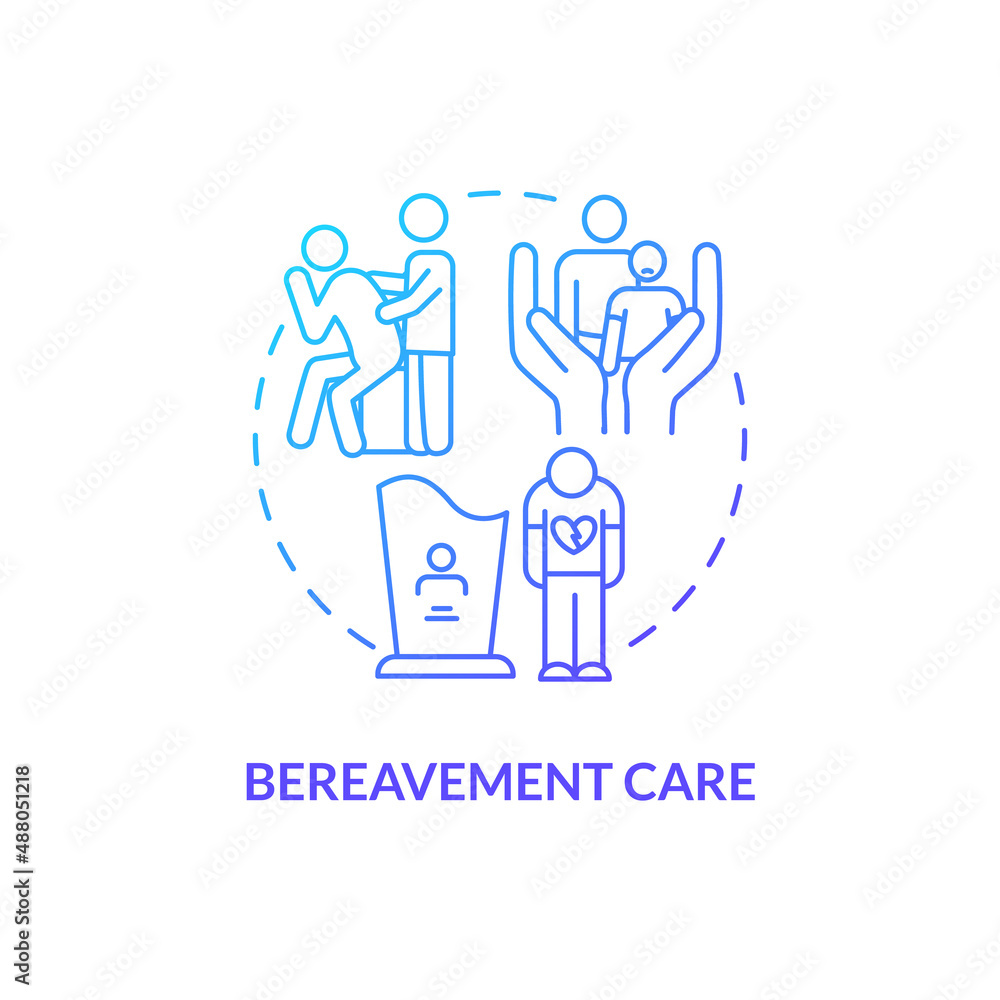 Bereavement care blue gradient concept icon. Assistance in grief. Psychological hospice service abstract idea thin line illustration. Isolated outline drawing. Myriad Pro-Bold fonts used Bereavement care blue gradient concept icon. Assistance in grief. Psychological hospice service abstract idea thin line illustration. Isolated outline drawing. Myriad Pro-Bold fonts used