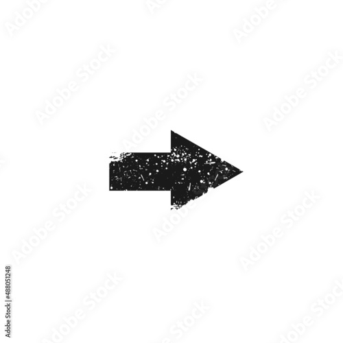 black scratched right arrow. Grunge sign Isolated on white. Continue icon. Next sign.