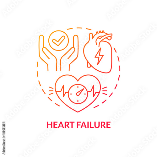 Heart failure red gradient concept icon. Cardiovascular disease. Illness palliative care asking abstract idea thin line illustration. Isolated outline drawing. Myriad Pro-Bold fonts used
