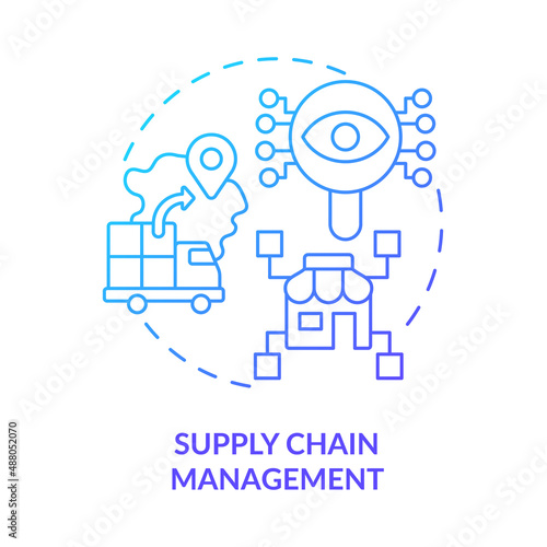 Supply chain management blue gradient concept icon. Digital transformation. Examples of automation in business abstract idea thin line illustration. Isolated outline drawing. Myriad Pro-Bold font used