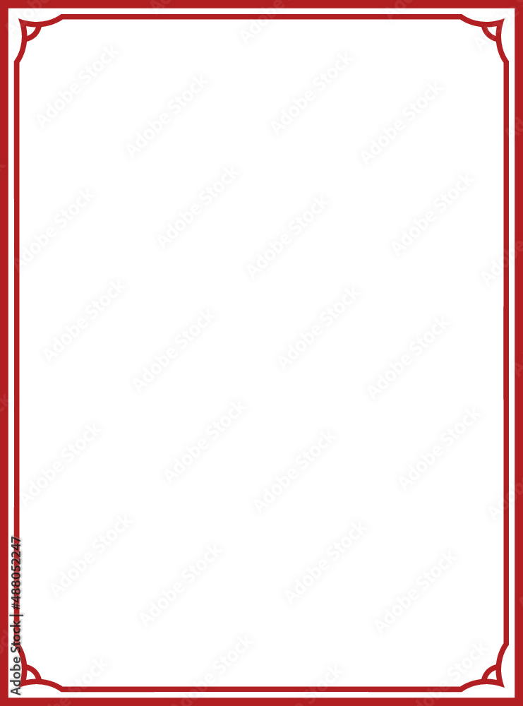 Red vector border frame. Background or book page. Simple rectangular