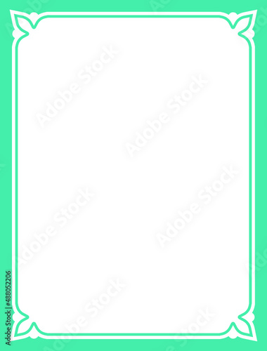 Vector border frame. Green turquoise background or book page. Simple rectangular billboard, plaque, signboard or label 