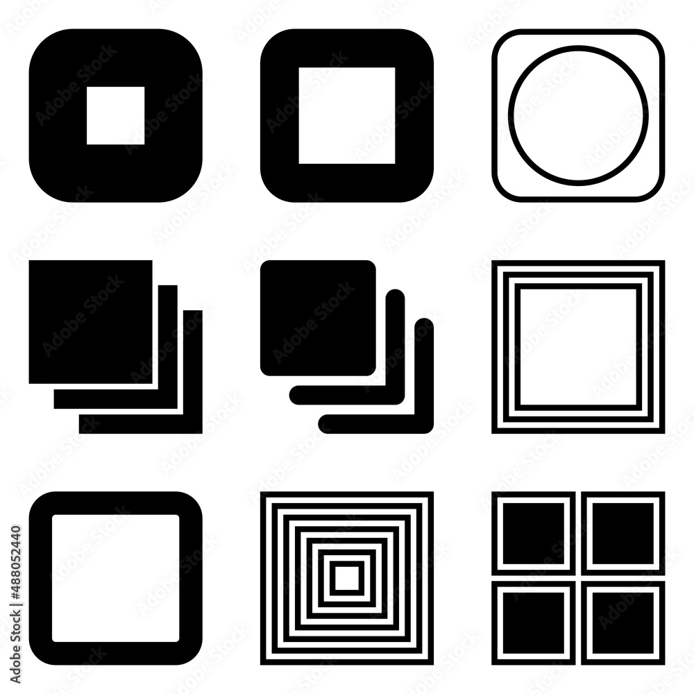 Square Flat Icon Set Isolated On White Background Square Flat Icon Set Isolated On White Background