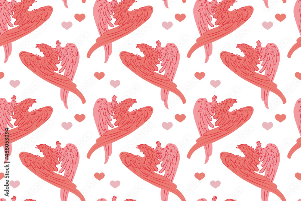 Vector illustration pattern with red wings and hearts Vector illustration pattern with red wings and hearts