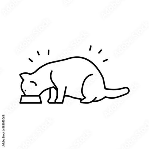 cat eating food line icon vector illustration