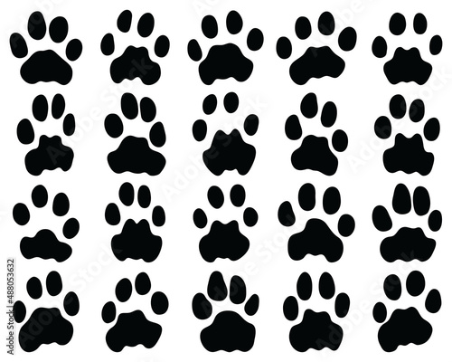 Black footprints of leopard on a white background