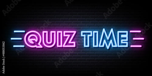 quiz time neon sign. design element.  light banner. 