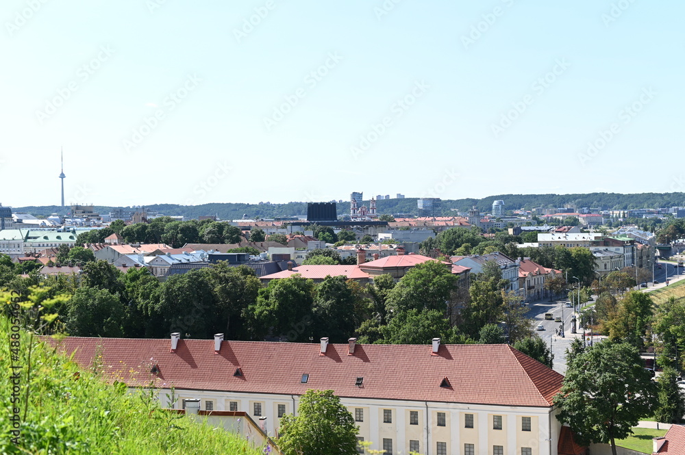 Old city in Vilnius, Lithuania 2021. Baltic city, old architecture, red roofs, Europe nature
