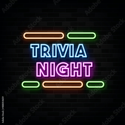 trivia night neon sign. design element.  light banner. 