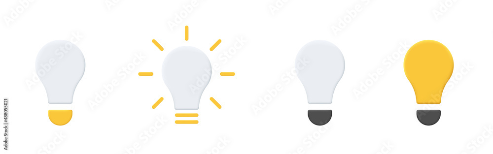 Light bulb 3d icons set. Soft, frosted clay light bulbs. Vector clipart isolated on white background. Light bulb 3d icons set. Soft, frosted clay light bulbs. Vector clipart isolated on white background.