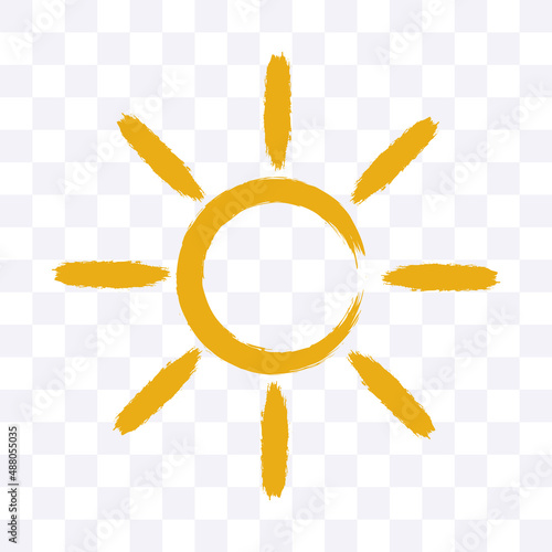 The sun hand-drawn with a brush stroke. Vector grunge clipart isolated on white background.