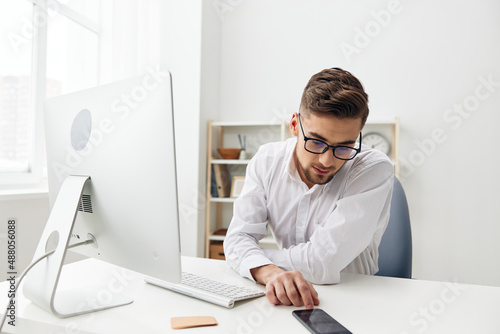 handsome businessman computer work internet official self confidence executive