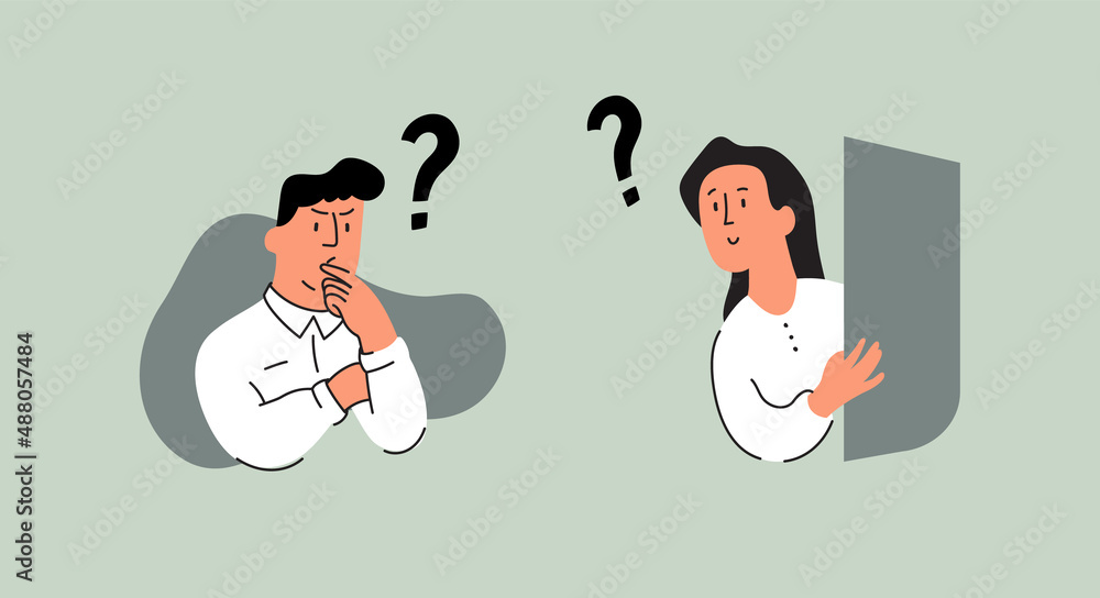Confused people cartoon illustration. The men and the women with ...