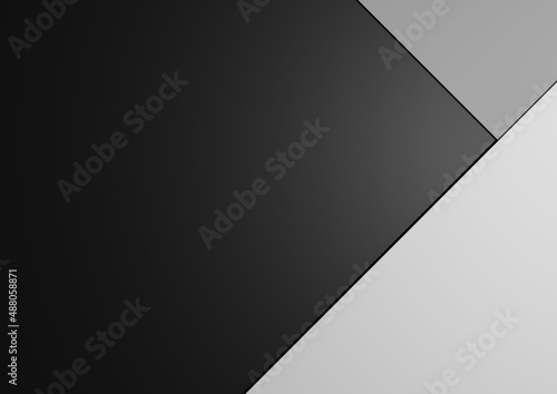 Top view 3D render of minimal colorful black and white, light and dark gray paper composition background with copy space for presentation wallpaper with place for text